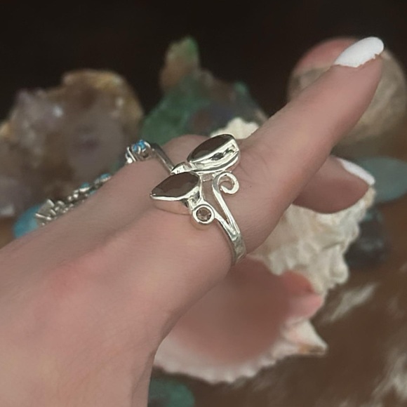 Genuine smoky quartz double stone 925 sterling silver ring - Picture 4 of 9